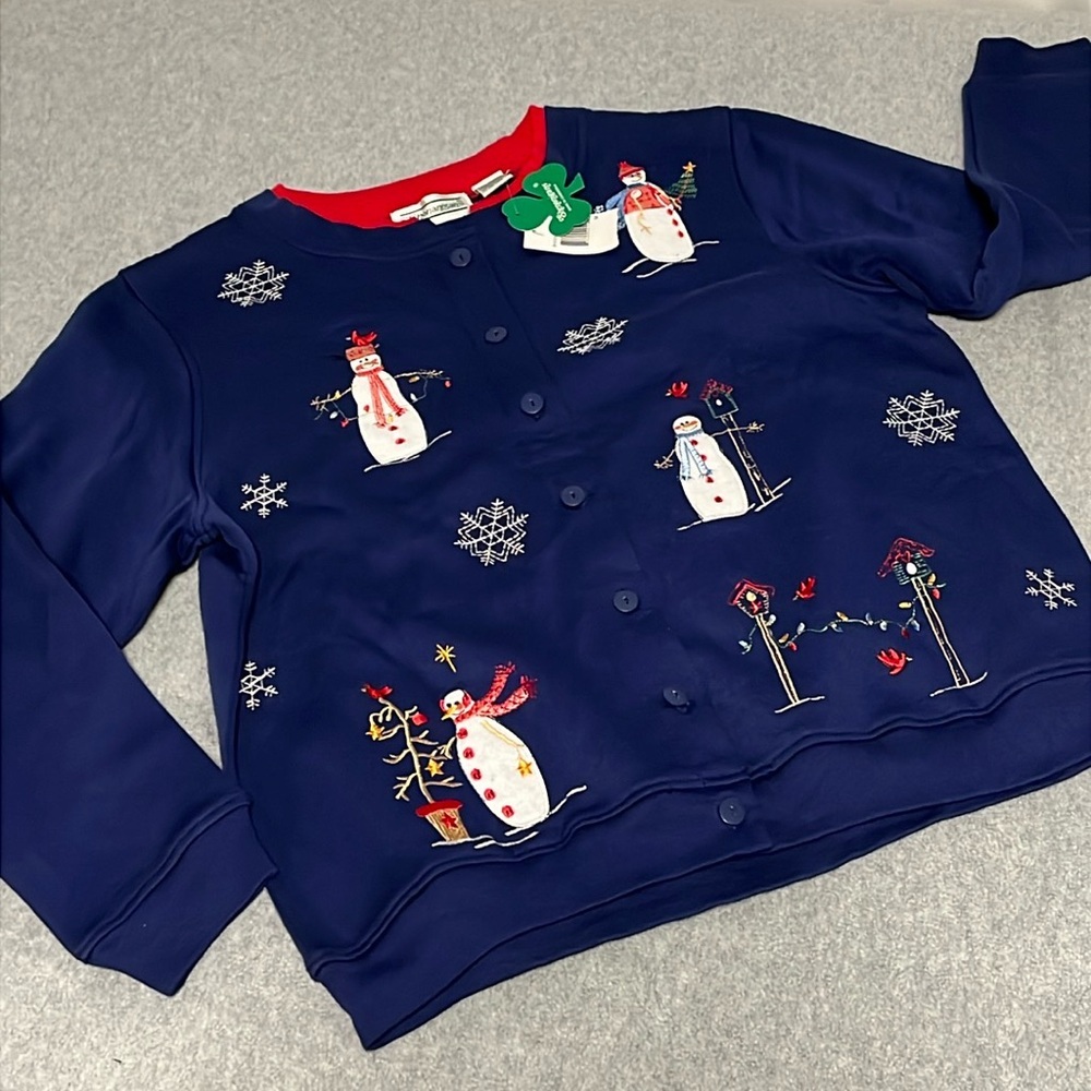 Vintage Shenanigans Christmas Jacket Medium Button Front Embroidered Novalty